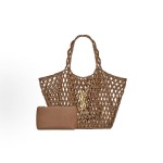 SAINT LAURENT YSL ICARE round bead handbag with bronze trim, medium-sized shoulder bag for women, light wood color with brick red